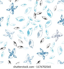 Light BLUE vector seamless doodle template with leaves. Glitter abstract illustration with doodles and leaves. Pattern for trendy fabric, wallpapers.