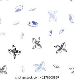 Light BLUE vector seamless doodle background with leaves. An elegant bright illustration with leaves in Natural style. Design for textile, fabric, wallpapers.