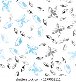 Light BLUE vector seamless doodle background with leaves. Shining colored illustration with leaves in doodle style. Trendy design for wallpaper, fabric makers.