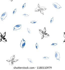 Light BLUE vector seamless doodle layout with leaves. leaves on elegant natural pattern with gradient. Pattern for design of window blinds, curtains.
