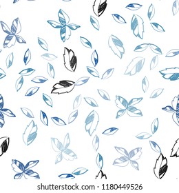 Light BLUE vector seamless doodle layout with leaves. leaves on blurred abstract background with gradient. Design for textile, fabric, wallpapers.