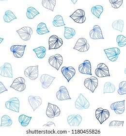 Light BLUE vector seamless doodle texture with leaves. Modern geometrical abstract illustration with leaves. Design for textile, fabric, wallpapers.
