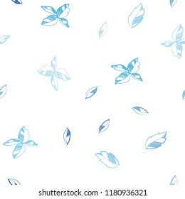 Light BLUE vector seamless doodle background with leaves. Colorful illustration in doodle style with leaves. Trendy design for wallpaper, fabric makers.