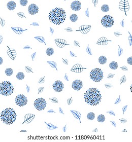 Light BLUE vector seamless doodle pattern with leaves and flowers. Abstract illustration with leaves, flowers in doodles style. Template for backgrounds of cell phones.
