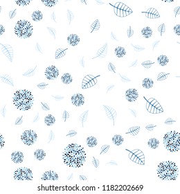 Light BLUE vector seamless doodle texture with leaves and flowers. Decorative design in Indian style on white background. Completely new design for your business.