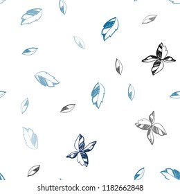 Light BLUE vector seamless doodle texture with leaves. leaves on elegant natural pattern with gradient. Pattern for design of fabric, wallpapers.