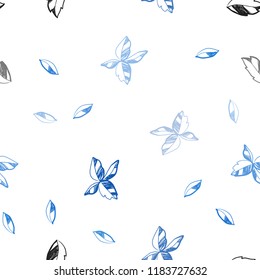 Light BLUE vector seamless doodle layout with leaves. leaves on blurred abstract background with gradient. Pattern for design of window blinds, curtains.