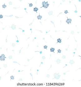 Light BLUE vector seamless doodle template. Shining colored illustration with leaves in doodle style. Pattern for coloring books and pages for kids.