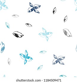 Light BLUE vector seamless doodle layout with leaves. Shining colored illustration with leaves in doodle style. Pattern for design of window blinds, curtains.