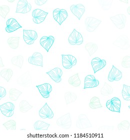 Light BLUE vector seamless doodle background with leaves. Glitter abstract illustration with doodles and leaves. Template for business cards, websites.