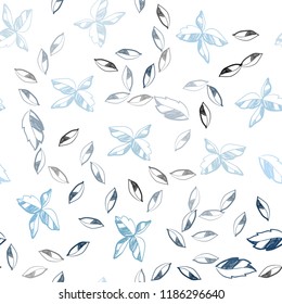 Light BLUE vector seamless doodle pattern with leaves. Colorful abstract illustration with leaves in doodle style. Template for business cards, websites.
