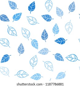 Light BLUE vector seamless doodle background with leaves. Shining colored illustration with leaves in doodle style. Design for textile, fabric, wallpapers.