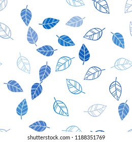 Light BLUE vector seamless doodle background with leaves. Blurred decorative design in Indian style with leaves. Pattern for design of window blinds, curtains.