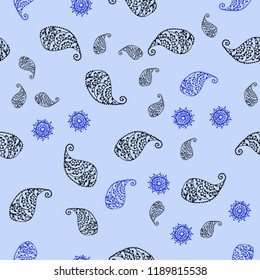 Light BLUE vector seamless doodle background with leaves and flowers. An elegant bright illustration with leaves and flowers. A new texture for your wallpaper design.