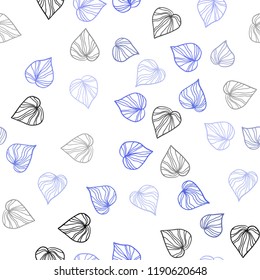 Light BLUE vector seamless doodle pattern with leaves. Blurred decorative design in Indian style with leaves. Design for textile, fabric, wallpapers.