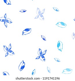 Light BLUE vector seamless doodle background with leaves. Shining colored illustration with leaves in doodle style. Template for business cards, websites.