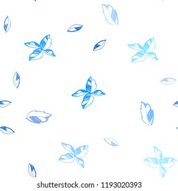 Light BLUE vector seamless doodle backdrop with leaves. leaves on blurred abstract background with gradient. Pattern for design of window blinds, curtains.