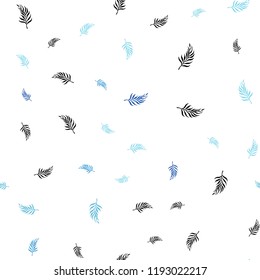 Light BLUE vector seamless doodle pattern with leaves. A vague abstract illustration with leaves in doodles style. Template for business cards, websites.
