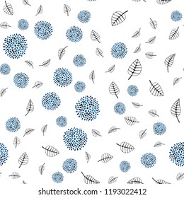 Light BLUE vector seamless doodle background with leaves, flowers. Abstract illustration with leaves, flowers in doodles style. Pattern for trendy fabric, wallpapers.