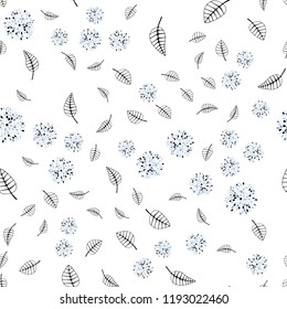 Light BLUE vector seamless doodle texture with leaves, flowers. Abstract illustration with leaves, flowers in doodles style. Pattern for design of fabric, wallpapers.