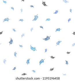 Light BLUE vector seamless doodle texture with leaves. leaves on blurred abstract background with gradient. Pattern for design of fabric, wallpapers.