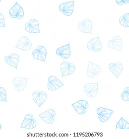 Light BLUE vector seamless doodle backdrop with leaves. Decorative illustration with doodles on abstract template. Pattern for design of window blinds, curtains.