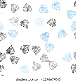 Light BLUE vector seamless doodle background with leaves. Colorful abstract illustration with leaves in doodle style. Pattern for trendy fabric, wallpapers.