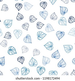 Light BLUE vector seamless doodle texture with leaves. Colorful illustration in doodle style with leaves. Design for textile, fabric, wallpapers.