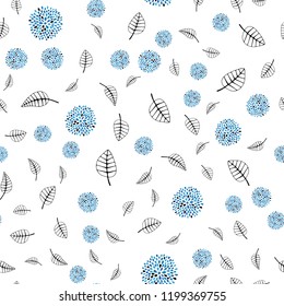 Light BLUE vector seamless doodle template with leaves, flowers. Abstract illustration with leaves, flowers in doodles style. Pattern for design of fabric, wallpapers.