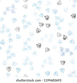 Light BLUE vector seamless doodle backdrop with leaves. A vague abstract illustration with leaves in doodles style. Template for business cards, websites.