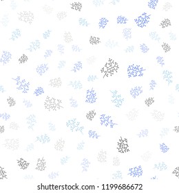 Light BLUE vector seamless doodle backdrop with leaves, branches. Decorative design in Indian style on white background. Template for business cards, websites.