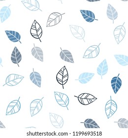 Light BLUE vector seamless doodle pattern with leaves. Blurred decorative design in Indian style with leaves. Trendy design for wallpaper, fabric makers.