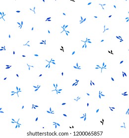 Light BLUE vector seamless doodle template with leaves. leaves on elegant natural pattern with gradient. Pattern for design of window blinds, curtains.