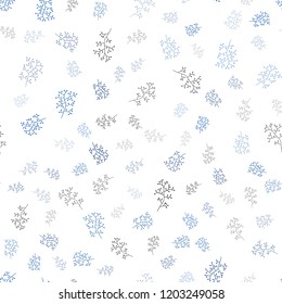 Light BLUE vector seamless doodle backdrop with leaves, branches. Sketchy doodles on white background. Pattern for design of fabric, wallpapers.