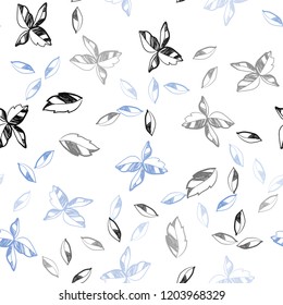 Light BLUE vector seamless doodle backdrop with leaves. Glitter abstract illustration with doodles and leaves. Pattern for design of fabric, wallpapers.