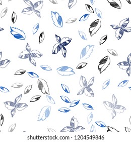 Light BLUE vector seamless doodle pattern with leaves. Modern geometrical abstract illustration with leaves. Template for business cards, websites.