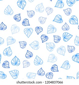 Light BLUE vector seamless doodle background with leaves. An elegant bright illustration with leaves in Natural style. Pattern for design of window blinds, curtains.