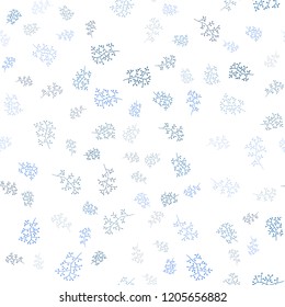 Light BLUE vector seamless doodle layout with leaves, branches. Leaves and branches with gradient on white background. Pattern for design of window blinds, curtains.