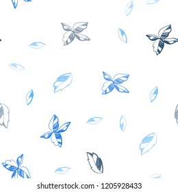 Light BLUE vector seamless doodle backdrop with leaves. Sketchy doodles with leaves on blurred background. Pattern for design of window blinds, curtains.
