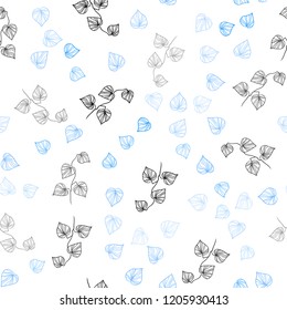 Light BLUE vector seamless doodle background with leaves. A vague abstract illustration with leaves in doodles style. Design for textile, fabric, wallpapers.