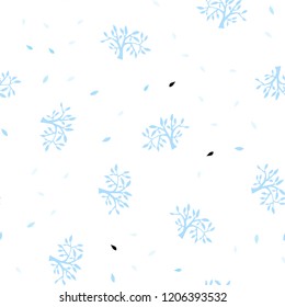 Light BLUE vector seamless doodle pattern with leaves, branches. Colorful abstract illustration with leaves in doodle style. Pattern for design of fabric, wallpapers.