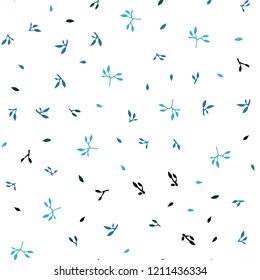 Light BLUE vector seamless doodle backdrop with leaves. Sketchy doodles with leaves on blurred background. Pattern for design of window blinds, curtains.