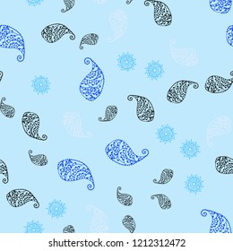 Light BLUE vector seamless doodle backdrop with leaves and flowers. Shining colored illustration with leaves and flowers. Textured pattern for a website, banner.