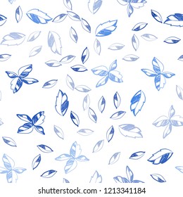 Light BLUE vector seamless doodle pattern with leaves. Creative illustration in blurred style with leaves. Template for business cards, websites.