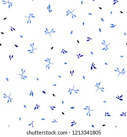 Light BLUE vector seamless doodle backdrop with leaves. Sketchy doodles with leaves on blurred background. Pattern for design of window blinds, curtains.