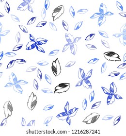 Light BLUE vector seamless doodle backdrop with leaves. Blurred decorative design in Indian style with leaves. Template for business cards, websites.