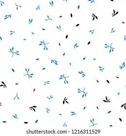 Light BLUE vector seamless doodle pattern with leaves. Glitter abstract illustration with doodles and leaves. Pattern for design of window blinds, curtains.