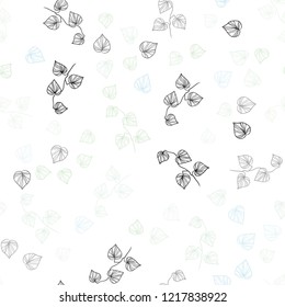 Light BLUE vector seamless doodle backdrop with leaves. Colorful illustration in doodle style with leaves. Trendy design for wallpaper, fabric makers.