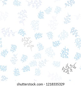 Light Blue vector seamless doodle layout with branches. Decorative design in Indian style on white background. Texture for window blinds, curtains.