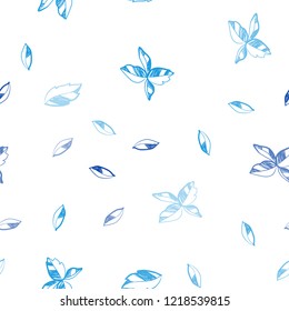 Light BLUE vector seamless doodle pattern with leaves. Colorful illustration in doodle style with leaves. Pattern for design of fabric, wallpapers.
